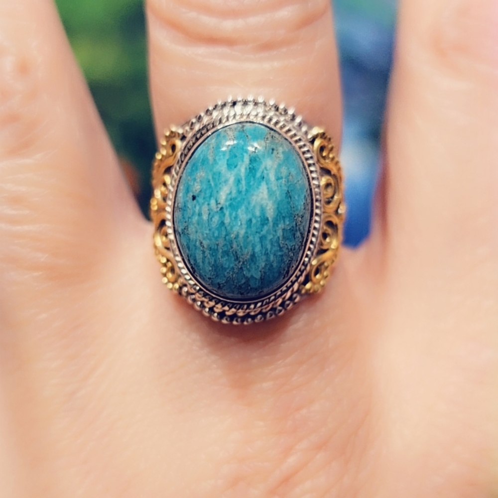 Custom Amazonite Boho Setting Sterling Silver Gem… - image 3